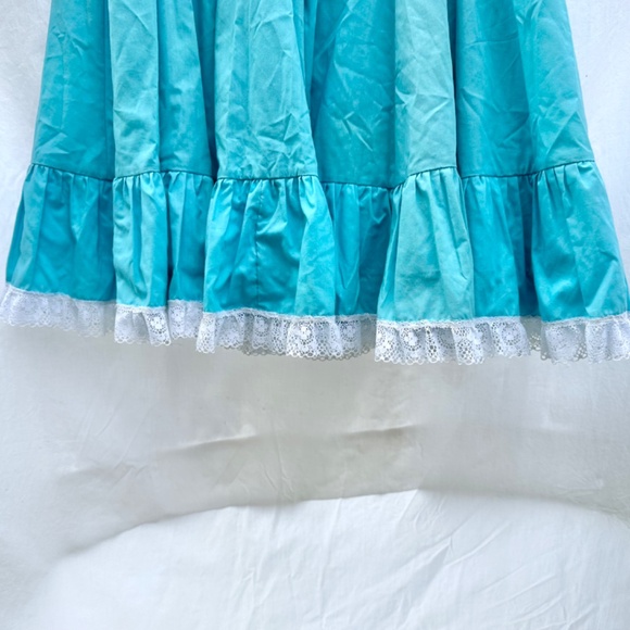 Cotton Teal Blue Lace Trim Tiered Flowy Midi Skirt - Picture 3 of 3